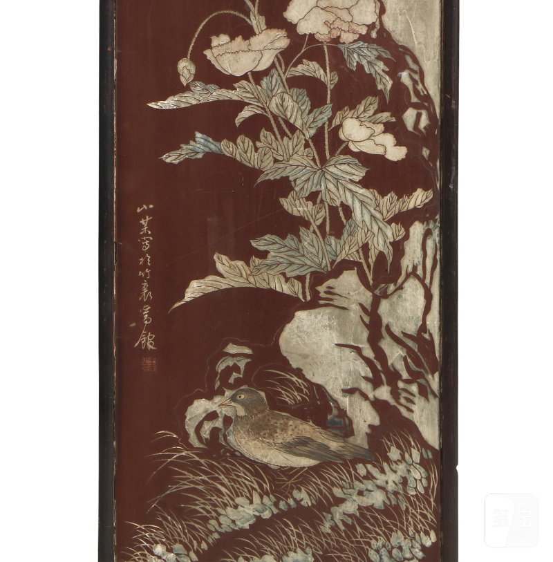 清代  黑漆地描金花鸟纹挂屏 - 图3